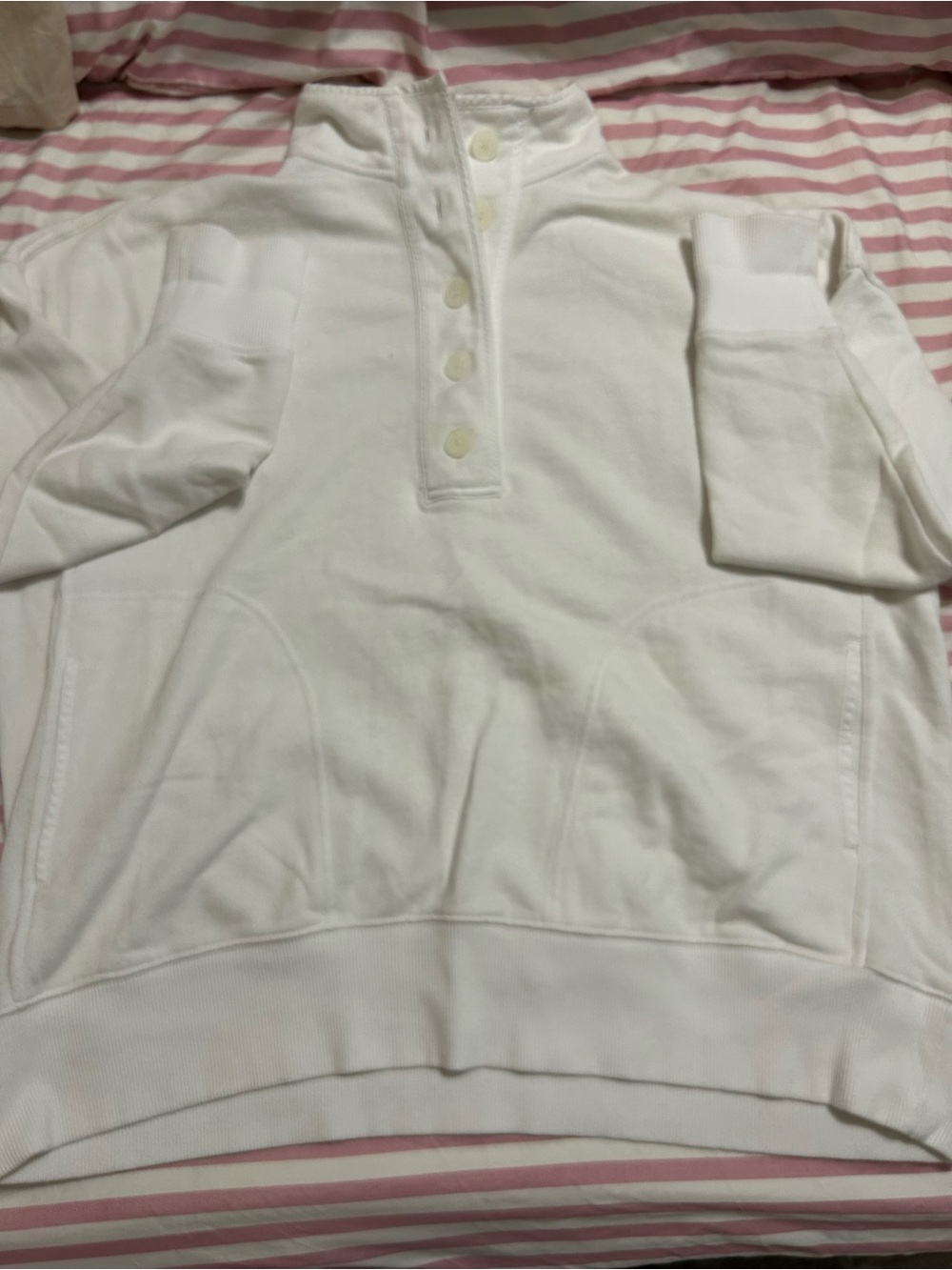 aerie White Button-Front Mock Neck Pullover